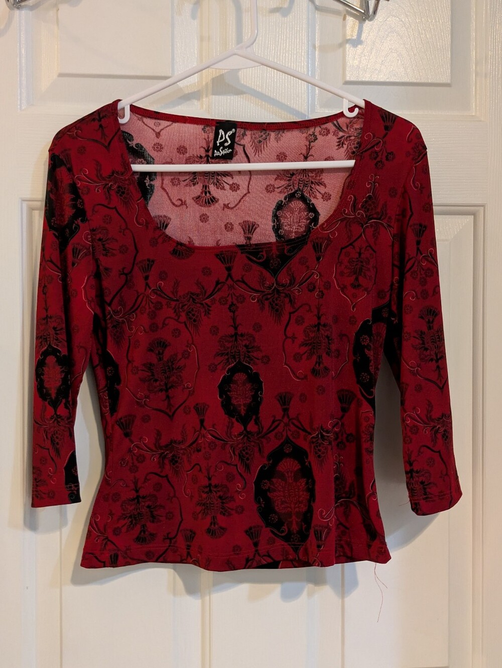 PS Red and Black Scoop-Neck Long Sleeve Top
